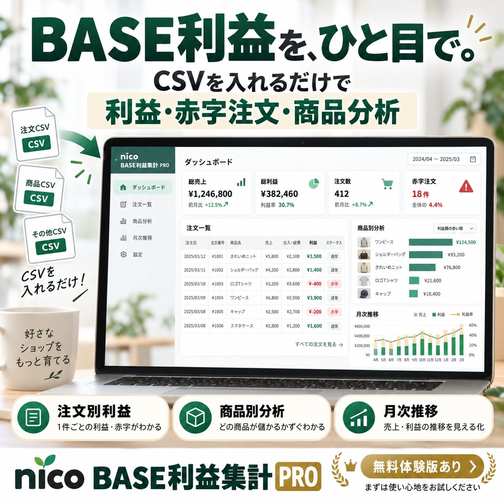 nico｜EC利益集計ツール｜BASE CSV対応vr2