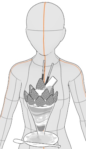 パフェ11種&基本のカフェセット/食器14種(コーヒー/紅茶/水グラス/ミルクポッド/シュガーポッド/スプーン/皿/飾りレース/)