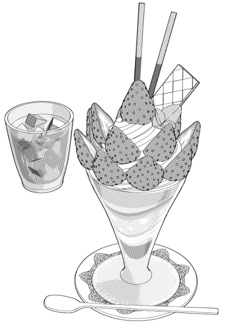 パフェ11種&基本のカフェセット/食器14種(コーヒー/紅茶/水グラス/ミルクポッド/シュガーポッド/スプーン/皿/飾りレース/)