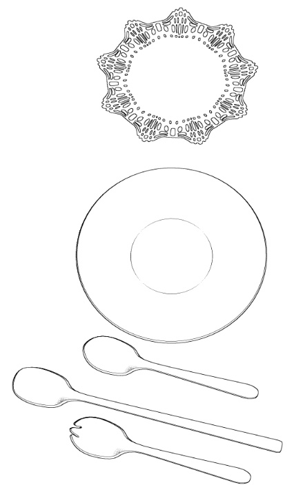 パフェ11種&基本のカフェセット/食器14種(コーヒー/紅茶/水グラス/ミルクポッド/シュガーポッド/スプーン/皿/飾りレース/)