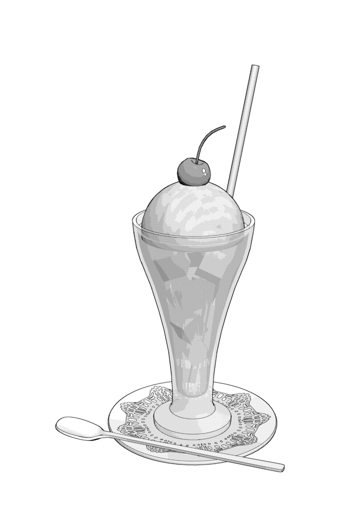 パフェ11種&基本のカフェセット/食器14種(コーヒー/紅茶/水グラス/ミルクポッド/シュガーポッド/スプーン/皿/飾りレース/)