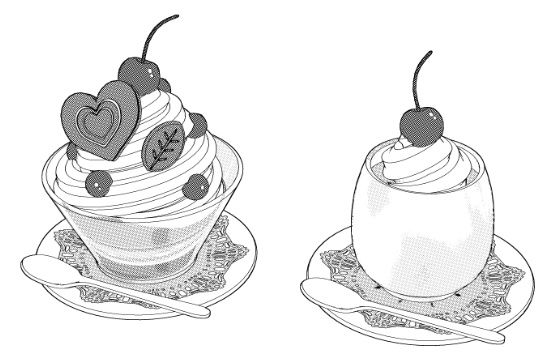 パフェ11種&基本のカフェセット/食器14種(コーヒー/紅茶/水グラス/ミルクポッド/シュガーポッド/スプーン/皿/飾りレース/)