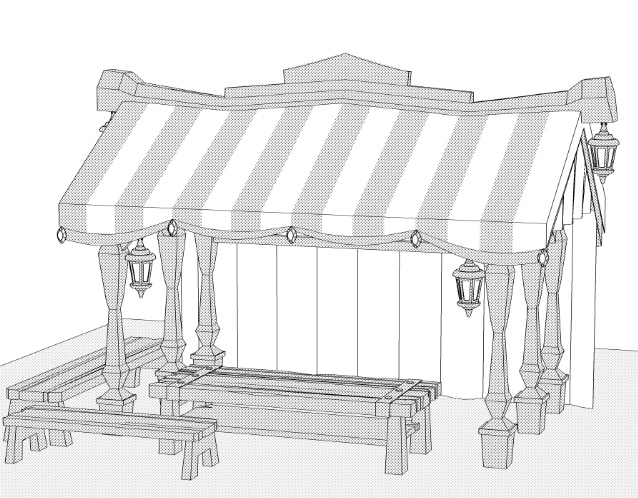 露店2/テント(本棚/木皿/木箱/看板/壺/ペン/羽ペン/筆/インク)
