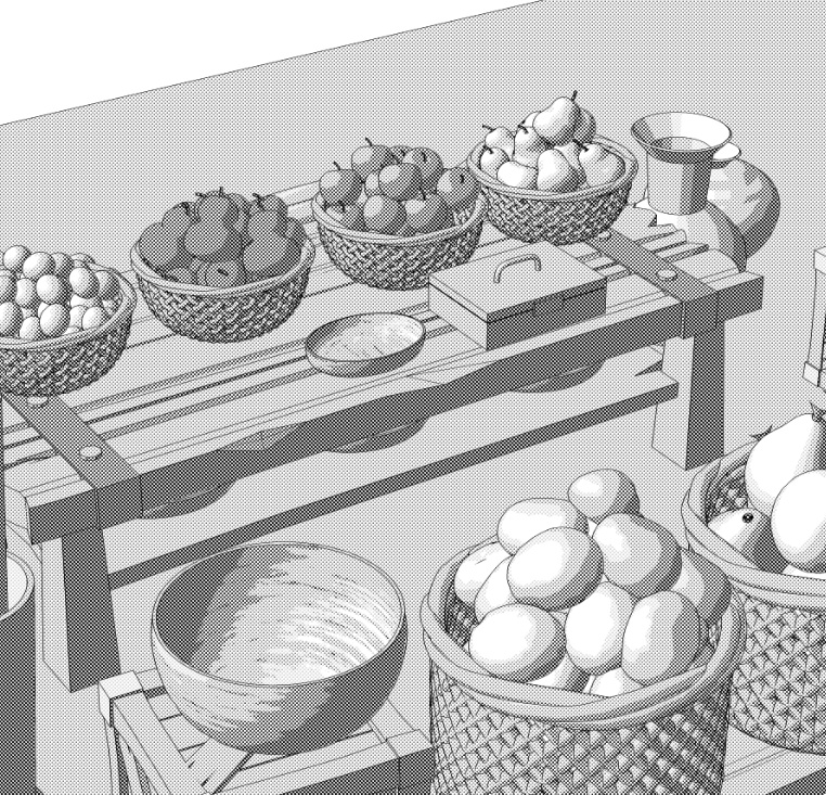 露店(雑貨/野菜/樽/木箱/壺/ボウル/網かご/看板)/テントとしても!/パーツ移動可能!