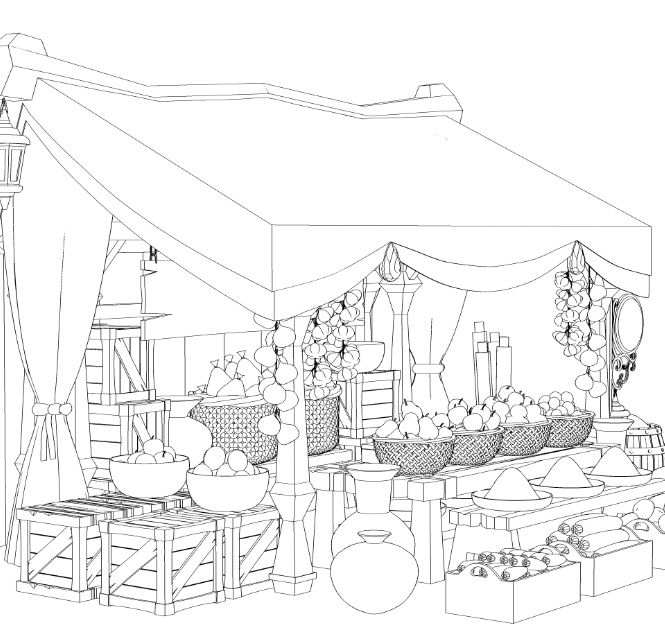 露店(雑貨/野菜/樽/木箱/壺/ボウル/網かご/看板)/テントとしても!/パーツ移動可能!