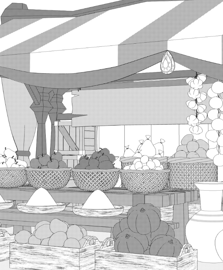 露店(雑貨/野菜/樽/木箱/壺/ボウル/網かご/看板)/テントとしても!/パーツ移動可能!