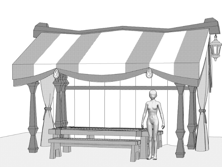 露店(雑貨/野菜/樽/木箱/壺/ボウル/網かご/看板)/テントとしても!/パーツ移動可能!