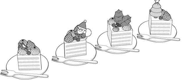 ホールケーキ6種(プレーン/誕生日/お祝い/クリスマス)/それぞれカット分(大皿レース付き1種/小皿3種)