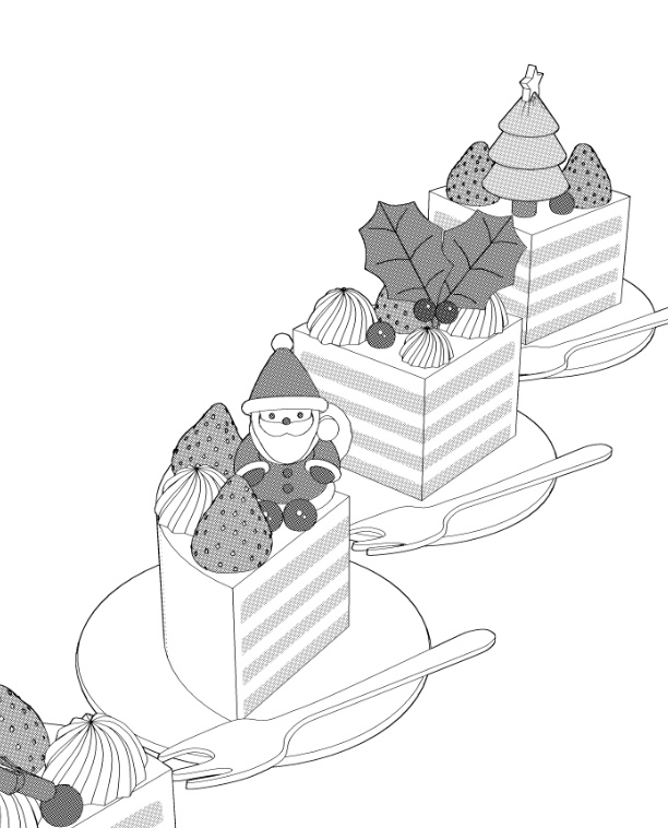 ホールケーキ6種(プレーン/誕生日/お祝い/クリスマス)/それぞれカット分(大皿レース付き1種/小皿3種)