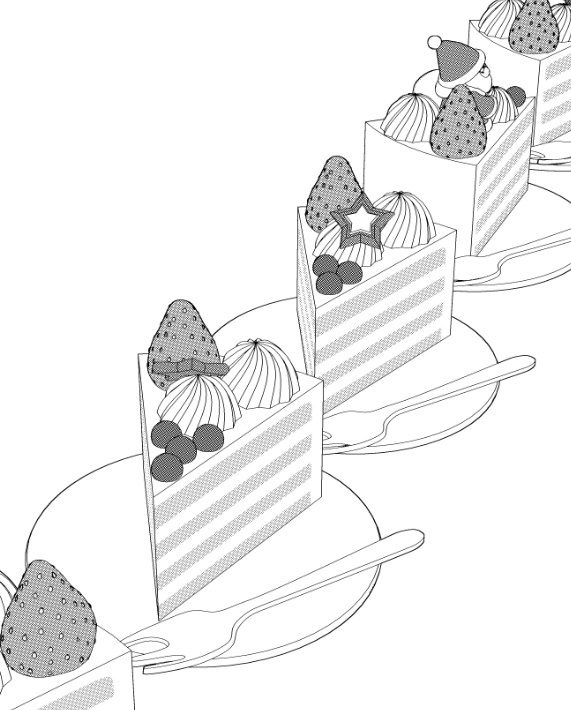 ホールケーキ6種(プレーン/誕生日/お祝い/クリスマス)/それぞれカット分(大皿レース付き1種/小皿3種)