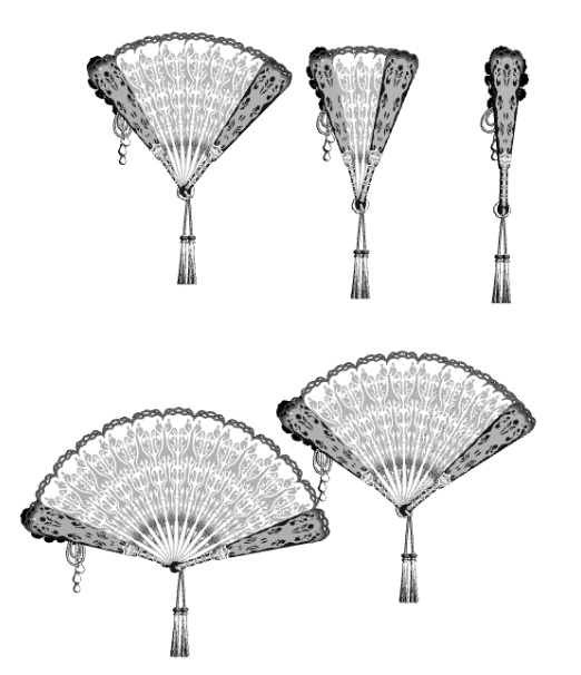 扇子3/扇/開き方5種(バロック/令嬢)宝石飾り/レース/リボン/花/豪華系