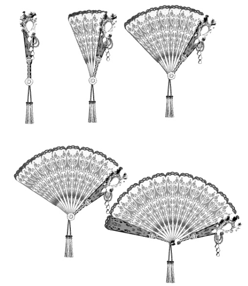 扇子3/扇/開き方5種(バロック/令嬢)宝石飾り/レース/リボン/花/豪華系