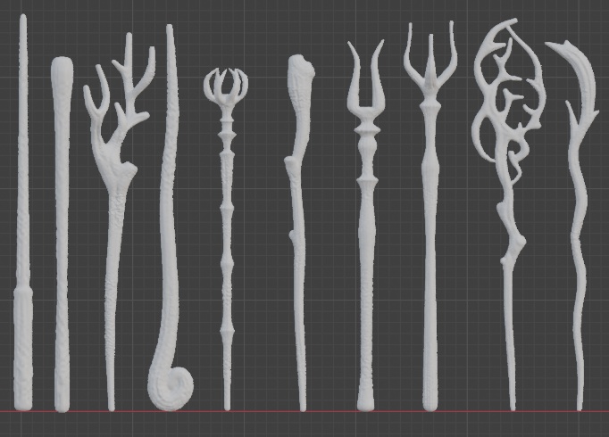 魔法の杖2_小(手持ちサイズ)/杖22種×装飾宝石13種+輪飾り+光飾り/セットアップ済+カスタム可能