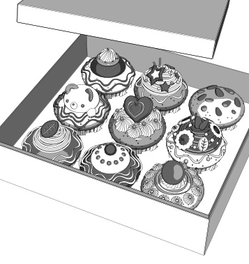 可愛いカップケーキ(9種)専用箱2/4/9個用+リボン2種(花飾り)付き