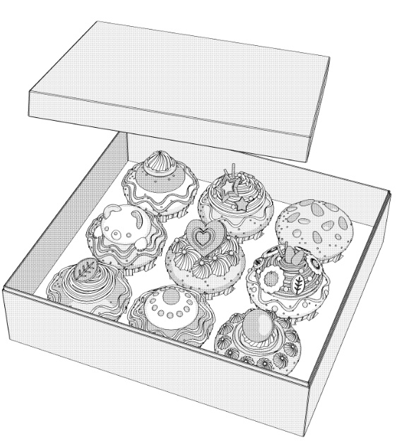 可愛いカップケーキ(9種)専用箱2/4/9個用+リボン2種(花飾り)付き