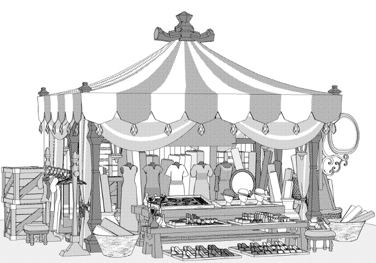 露店3/テント(洋服/木皿/木箱/看板/壺/鞄/布/アクセ/靴/帽子/トルソー他)