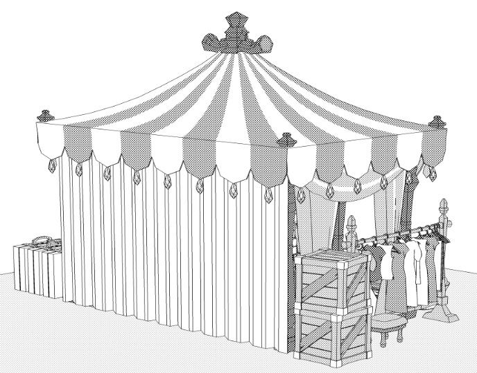 露店3/テント(洋服/木皿/木箱/看板/壺/鞄/布/アクセ/靴/帽子/トルソー他)