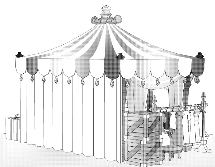 露店3/テント(洋服/木皿/木箱/看板/壺/鞄/布/アクセ/靴/帽子/トルソー他)