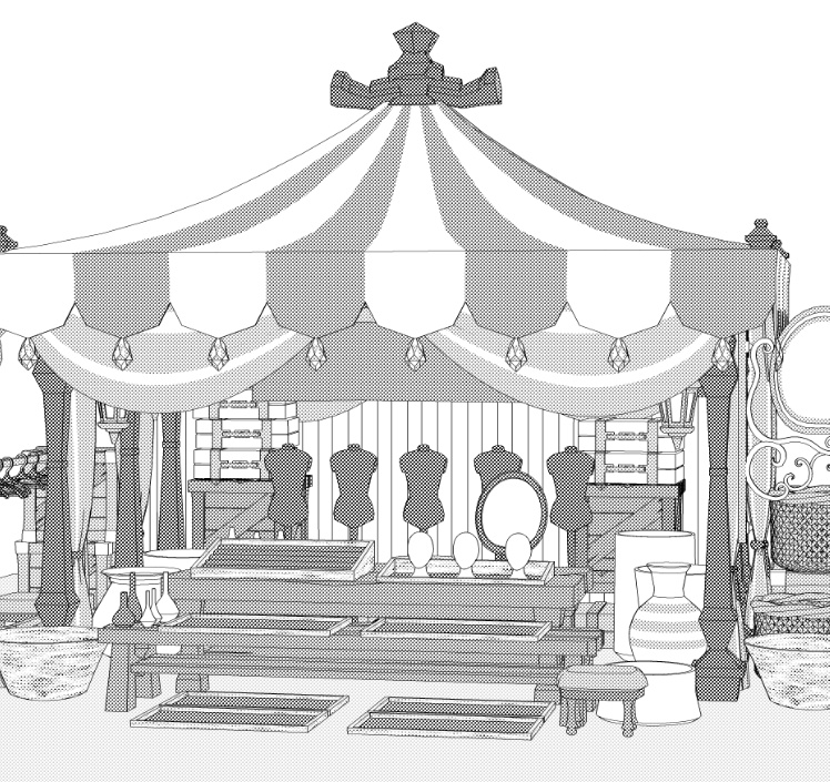 露店3/テント(洋服/木皿/木箱/看板/壺/鞄/布/アクセ/靴/帽子/トルソー他)