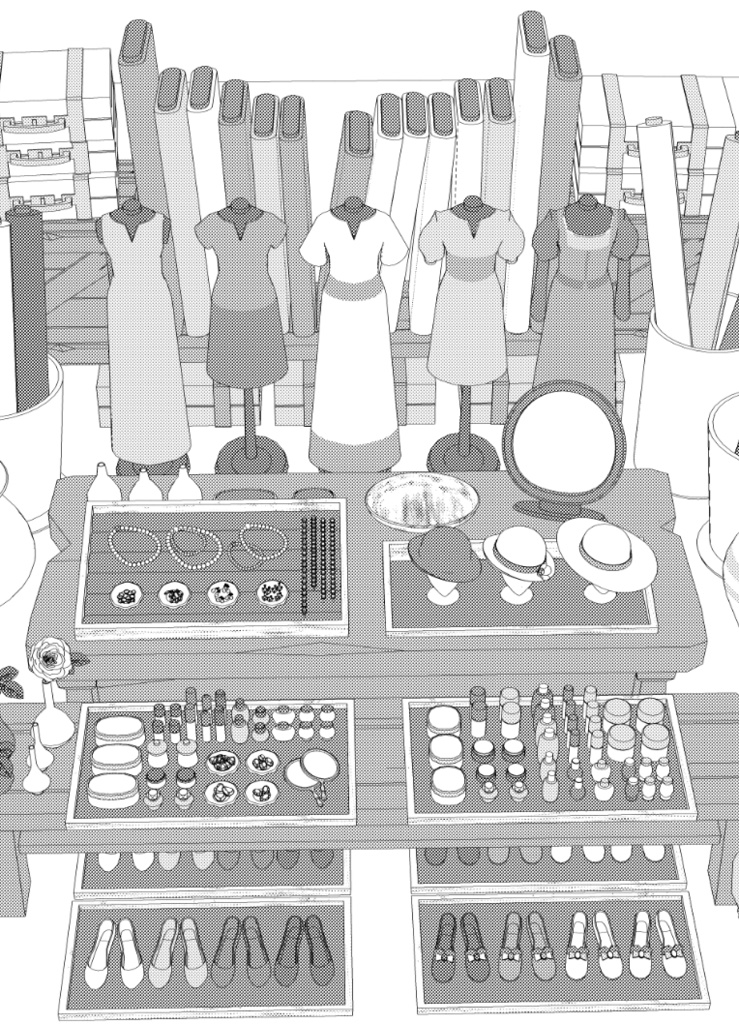 露店3/テント(洋服/木皿/木箱/看板/壺/鞄/布/アクセ/靴/帽子/トルソー他)