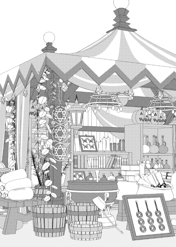 露店4/テント(魔女の店/薬屋/錬金窯/蝋燭 /スクロール/箒/かぼちゃ/樽/他)