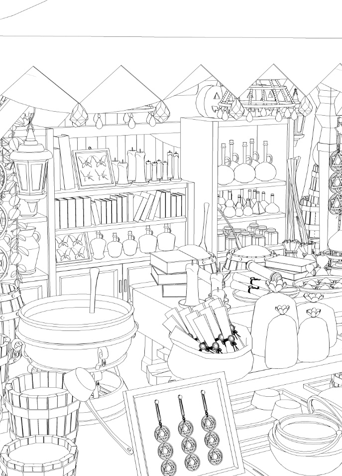 露店4/テント(魔女の店/薬屋/錬金窯/蝋燭 /スクロール/箒/かぼちゃ/樽/他)