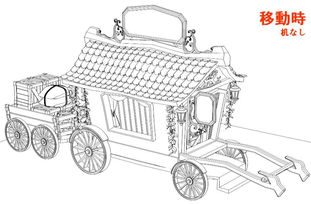 露店7(パン屋/ジャム/ジュース/日よけ/後部荷車小/トング/トレイ/他)