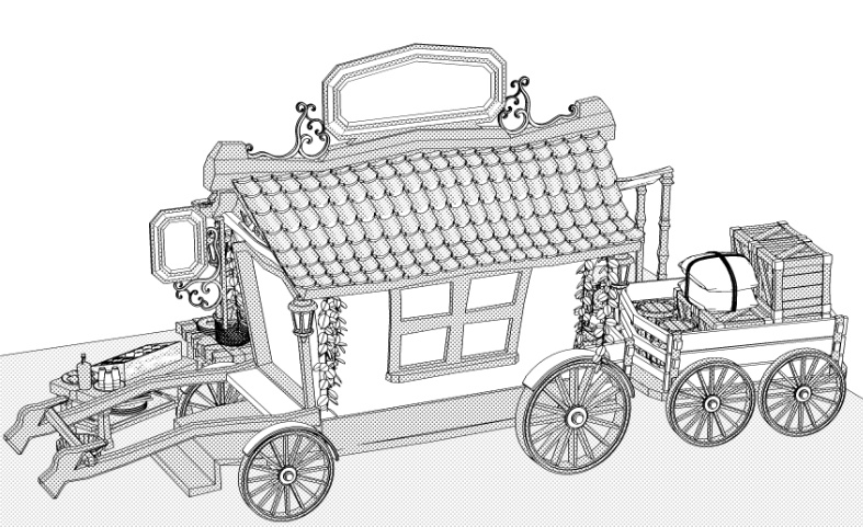 露店7(パン屋/ジャム/ジュース/日よけ/後部荷車小/トング/トレイ/他)