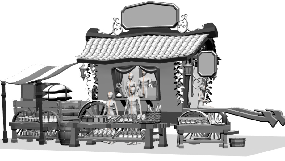 露店7(パン屋/ジャム/ジュース/日よけ/後部荷車小/トング/トレイ/他)