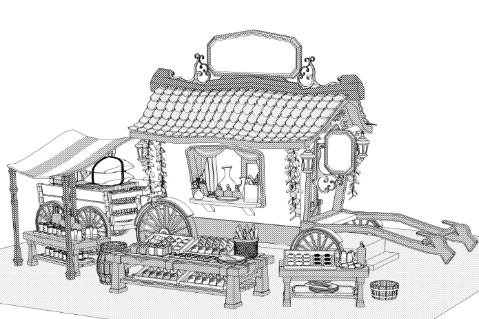 露店7(パン屋/ジャム/ジュース/日よけ/後部荷車小/トング/トレイ/他)