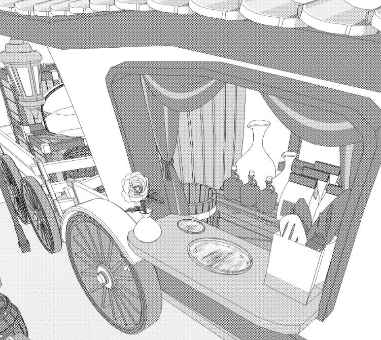 露店7(パン屋/ジャム/ジュース/日よけ/後部荷車小/トング/トレイ/他)