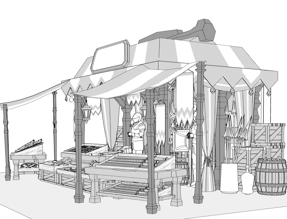 露店9/テント(武器防具屋/剣/盾/斧/槍/ククリ/双剣/弓/矢/ナイフ/甲冑/他)