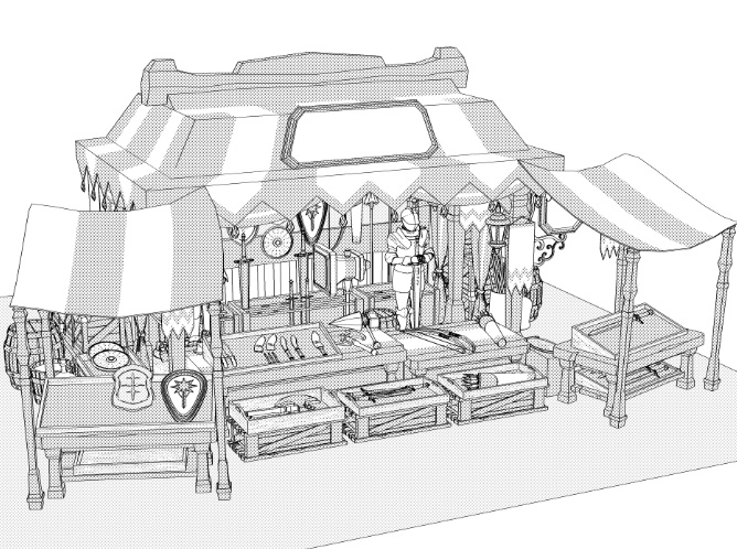 露店9/テント(武器防具屋/剣/盾/斧/槍/ククリ/双剣/弓/矢/ナイフ/甲冑/他)