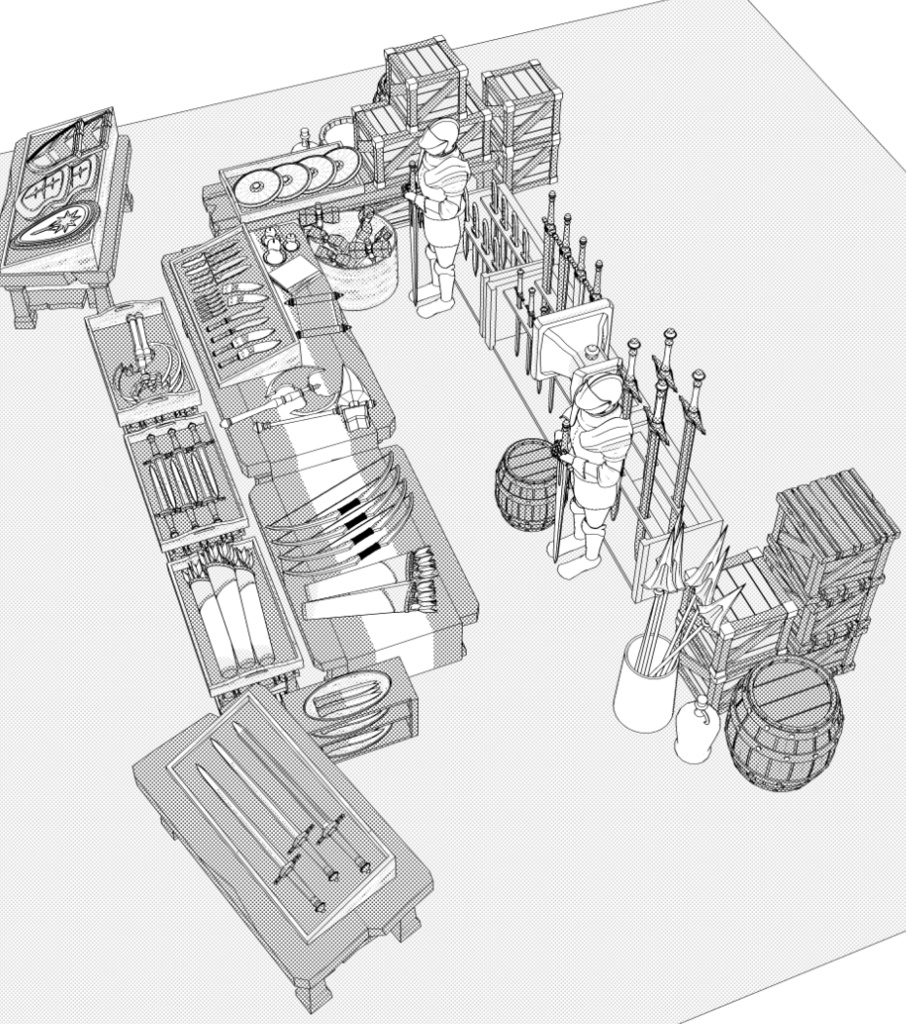 露店9/テント(武器防具屋/剣/盾/斧/槍/ククリ/双剣/弓/矢/ナイフ/甲冑/他)