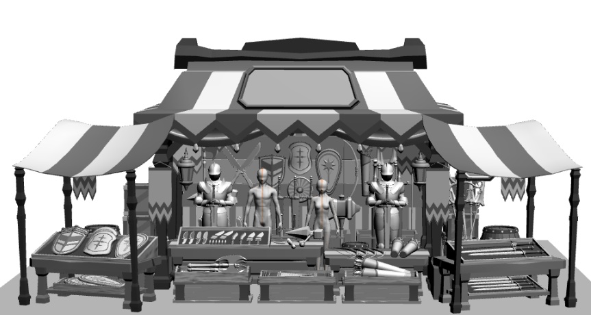 露店9/テント(武器防具屋/剣/盾/斧/槍/ククリ/双剣/弓/矢/ナイフ/甲冑/他)