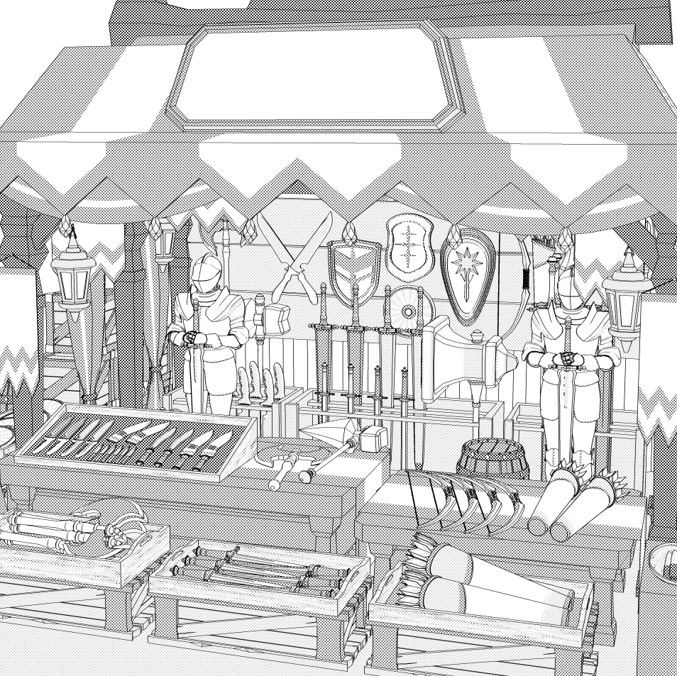 露店9/テント(武器防具屋/剣/盾/斧/槍/ククリ/双剣/弓/矢/ナイフ/甲冑/他)