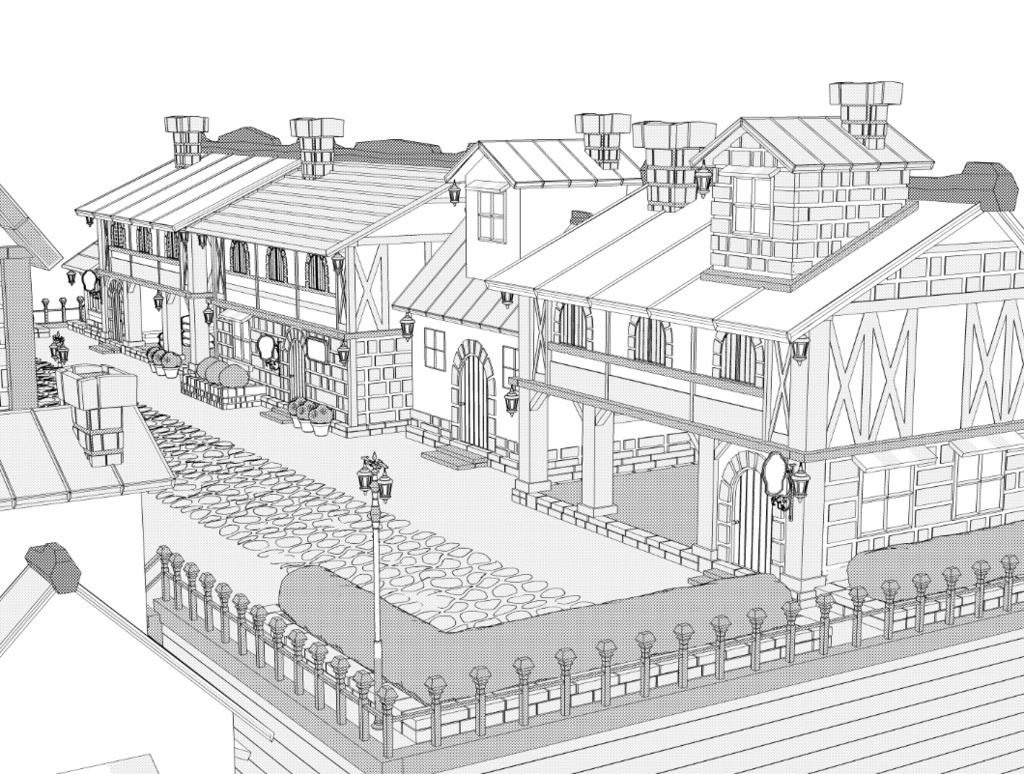 噴水広場/街並み/露店シリーズ(別売)配置可(噴水/家/べンチ/テラス机椅子他)