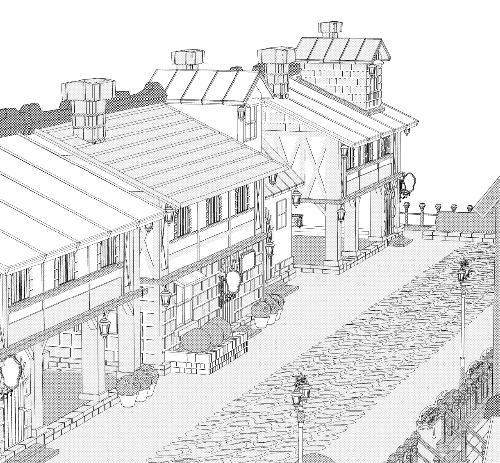 噴水広場/街並み/露店シリーズ(別売)配置可(噴水/家/べンチ/テラス机椅子他)