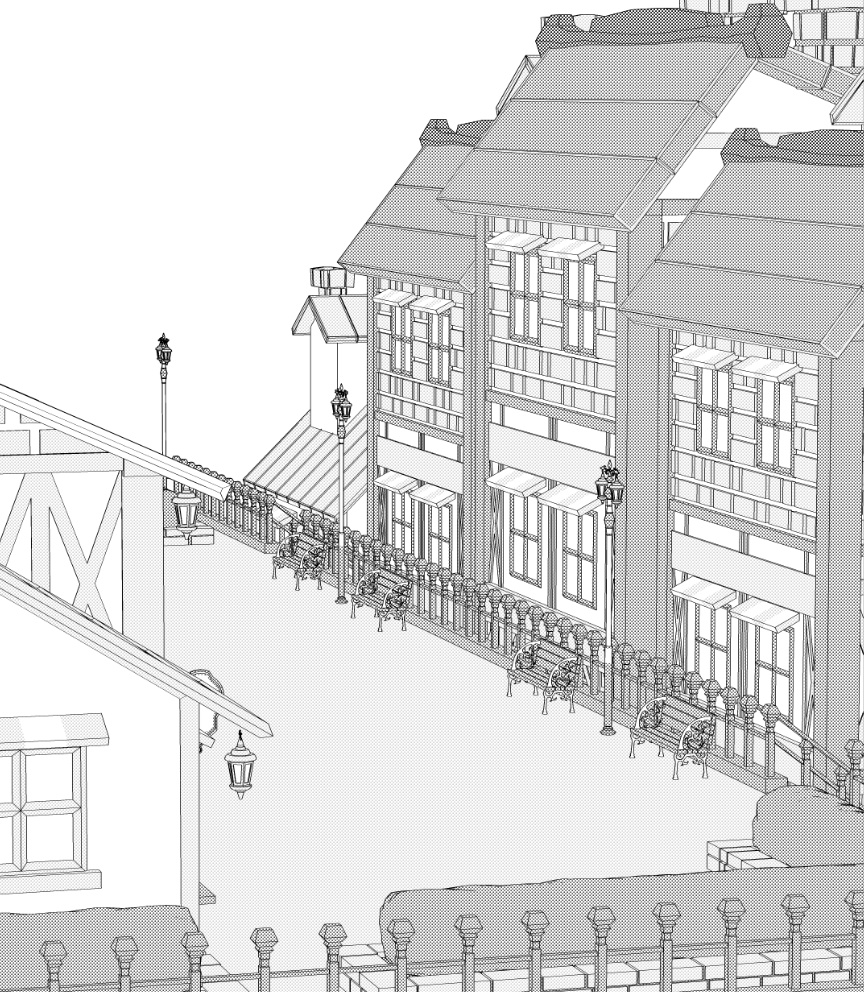 噴水広場/街並み/露店シリーズ(別売)配置可(噴水/家/べンチ/テラス机椅子他)