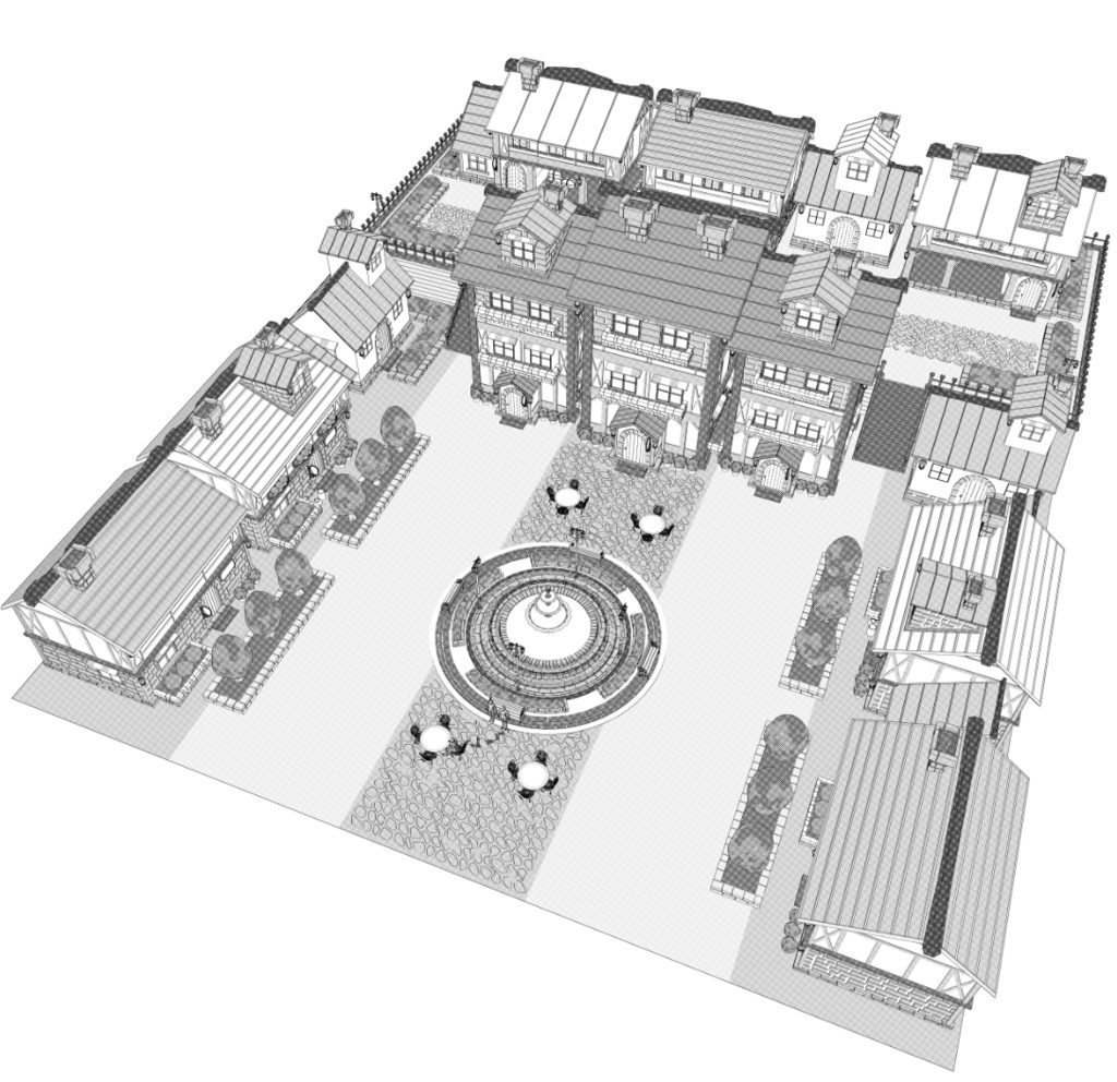 噴水広場/街並み/露店シリーズ(別売)配置可(噴水/家/べンチ/テラス机椅子他)