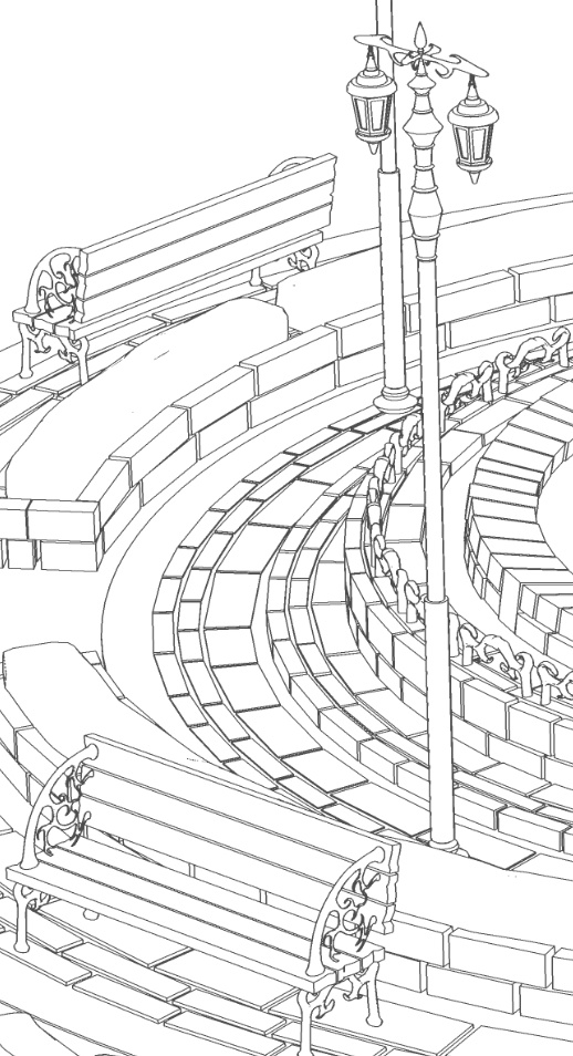 噴水広場/街並み/露店シリーズ(別売)配置可(噴水/家/べンチ/テラス机椅子他)