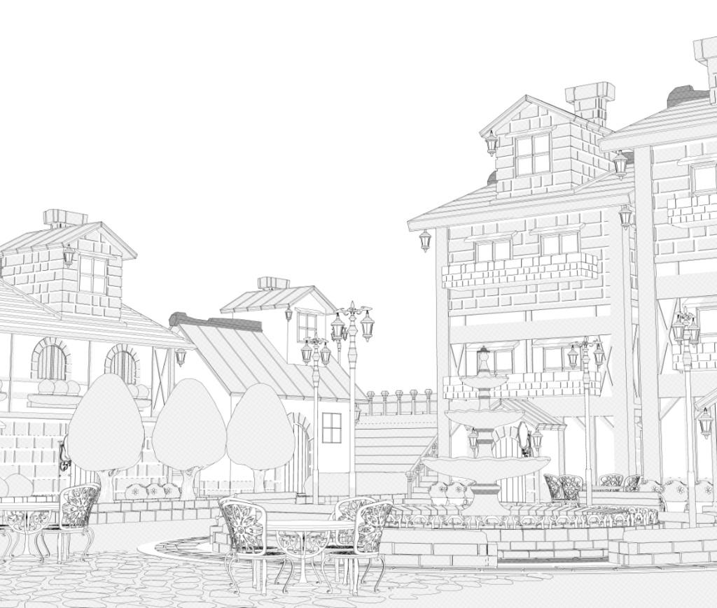 噴水広場/街並み/露店シリーズ(別売)配置可(噴水/家/べンチ/テラス机椅子他)