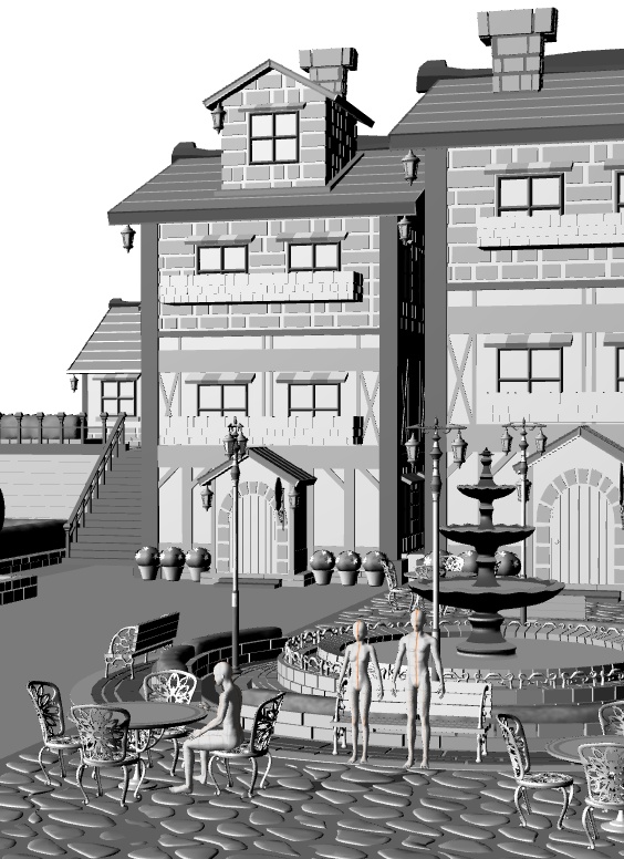 噴水広場/街並み/露店シリーズ(別売)配置可(噴水/家/べンチ/テラス机椅子他)