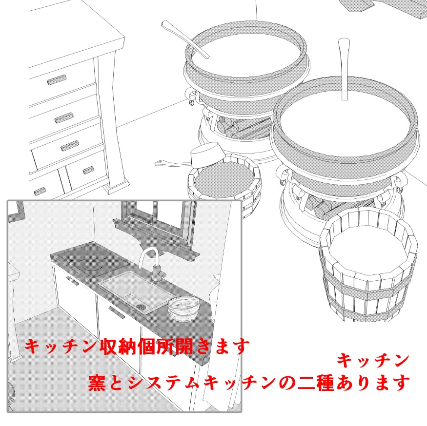 魔女の家店(魔女の店/キッチン/窯/鏡/風呂/洗面台/ベッド/本棚多種/棚/他)