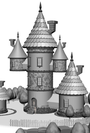 塔/塔の家(三階建て/内部あり/階段/通路/扉/窓/木/柵/煙突/瓦/レンガ)