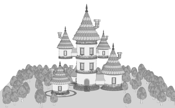 塔/塔の家(三階建て/内部あり/階段/通路/扉/窓/木/柵/煙突/瓦/レンガ)