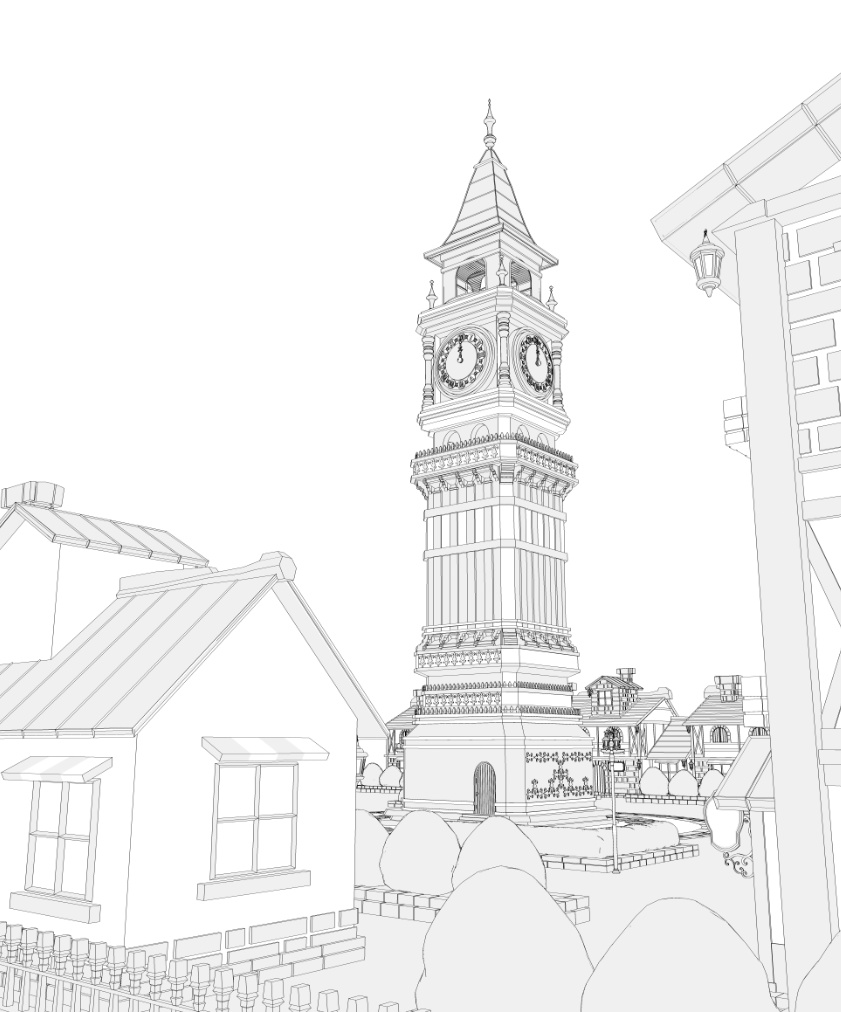 時計台広場/街並み/(鐘/家/べンチ/テラス/机/椅子/他)露店シリーズ(別売)配置可能です!