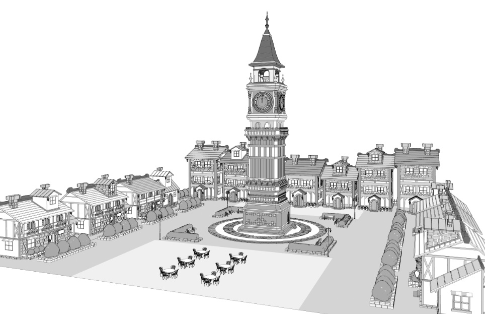 時計台広場/街並み/(鐘/家/べンチ/テラス/机/椅子/他)露店シリーズ(別売)配置可能です!