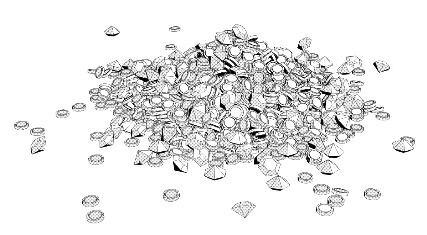 金貨と宝石(ダイヤ&水晶)袋(12種)/金貨と宝石の山(増減可)/袋(3種)