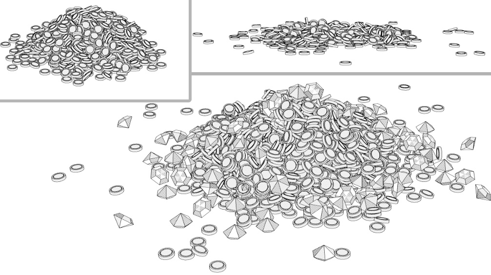 金貨と宝石(ダイヤ&水晶)袋(12種)/金貨と宝石の山(増減可)/袋(3種)